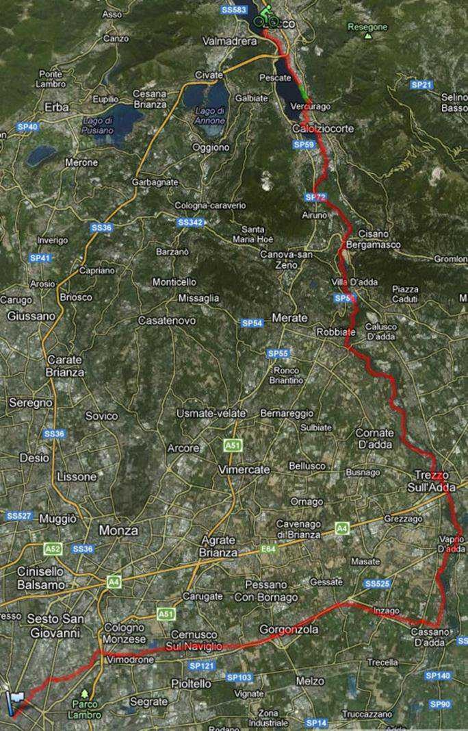percorso intero della Pedaladda fino a Milano