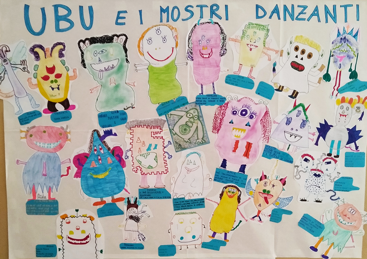 Immagine del lavoro di gruppo con protagonisti tanti mostri colorati disegnati dai bambini delle scuole primarie di Lecco e provincia