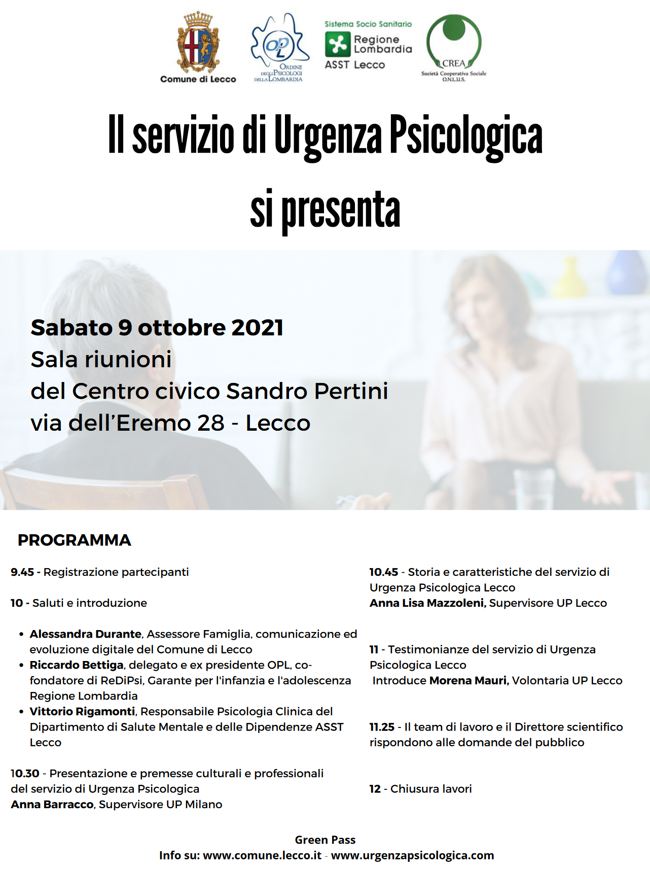 Il servizio di Urgenza psicologica di Lecco si presenta: 9 ottobre 2021 
